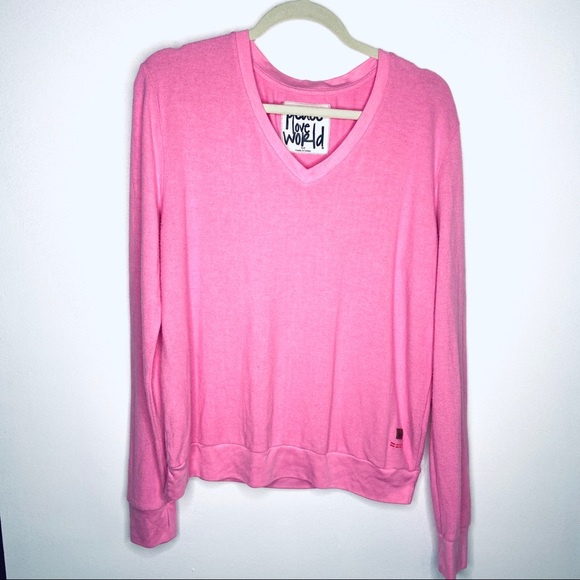 Peace Love World Sweaters - Peace love world pink oversized V-neck sweater